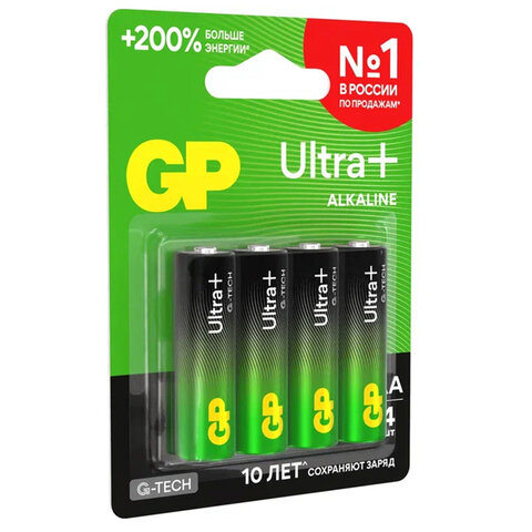 Батарейки КОМПЛЕКТ 4 шт., GP Ultra Plus G-Tech, AA (LR6), алкалиновые, пальчиковые, 15AUPA21-2CRSB4 - фото 10