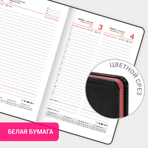 Ежедневник датированный 2026, МАЛЫЙ ФОРМАТ 100х150 мм, А6, BRAUBERG "Rainbow", под кожу, черный, 117257 - фото 15