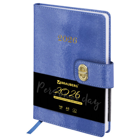 Ежедневник датированный 2026 А5 138х213 мм, BRAUBERG "Elegant", под кожу, застежка, темно-синий, 117366 - фото 1