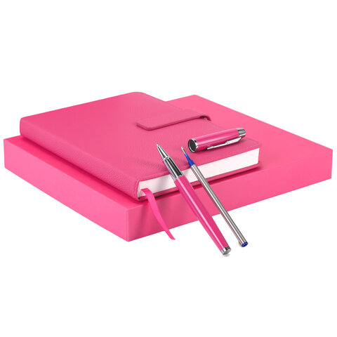 Ежедневник в подарочном наборе 5 в 1, А5, 145x212 мм, BRAUBERG "President", под кожу, 160 листов, розовый, 116852 - фото 4