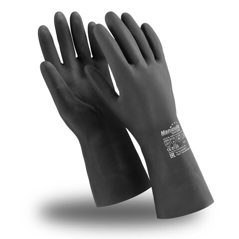 Перчатки неопреновые MANIPULA ХИМОПРЕН, хлопчатобумажное напыление, К80/Щ50, размер 8-8,5, M (средний), черные, CG-973 - фото 1