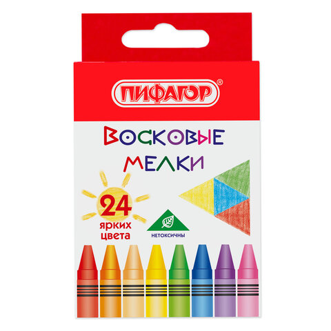 Восковые мелки ПИФАГОР "СОЛНЫШКО", НАБОР 24 цвета, 227281 - фото 1