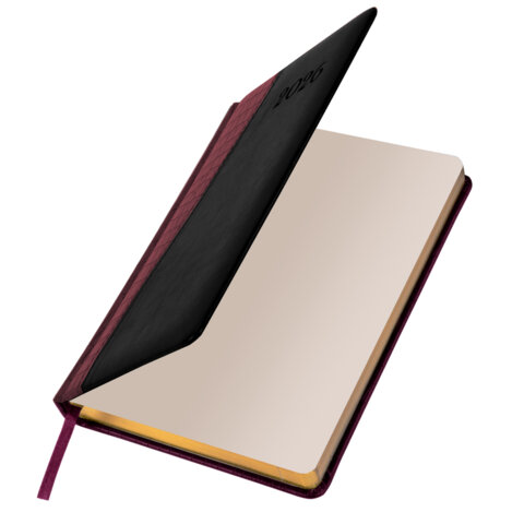 Ежедневник датированный 2026, А5, 138x213 мм, BRAUBERG "Cayman", под кожу, бордовый/черный, 117046 - фото 4