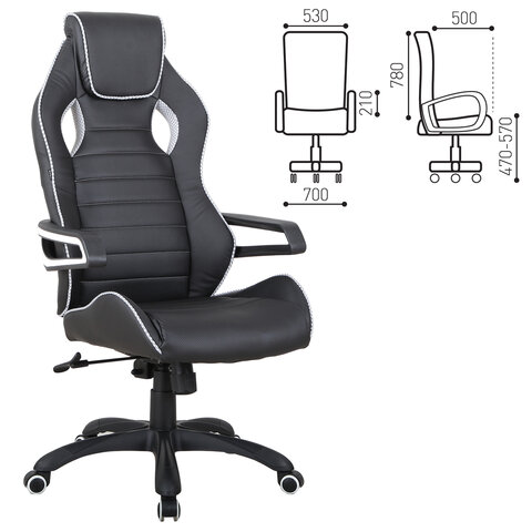 Кресло компьютерное BRABIX "Techno Pro GM-003", экокожа, черное/серое, вставки серые, 531814 - фото 2
