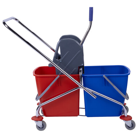 Тележка уборочная BRABIX, 2 съемных ведра 25 л, механический отжим, металлический каркас, 601499 - фото 4