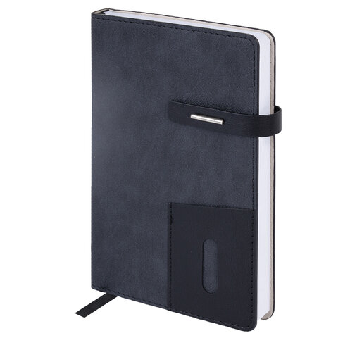 Ежедневник недатированный А5 138х213 мм BRAUBERG "Cowboy", под кожу, застежка 160 л., черный, 116200 - фото 1