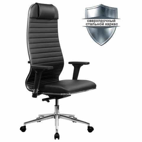 Кресло МЕТТА "ErgoLife" 10 B1-117D, хром, синхромеханизм, 2D-подлокотники, экокожа, черное - фото 1