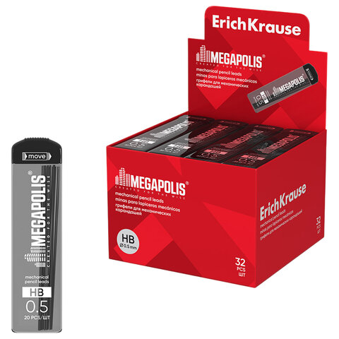 Грифели запасные для механических карандашей 0,5 мм ERICH KRAUSE, HB, КОМПЛЕКТ 20 ШТ., 20345 - фото 1