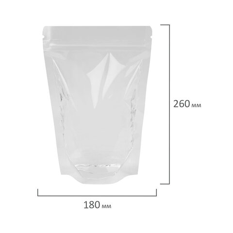 Пакеты дой-пак с замком ZIP LOCK, прозрачные, 180х260 + 40 мм, КОМПЛЕКТ 100 штук, 70 мкм, BRAUBERG, 700699 - фото 6