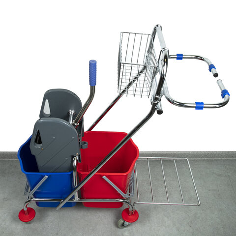 Тележка уборочная BRABIX, 2-съемных ведра по 15 л, отжим, корзина, держатель для мусорного мешка с поддерживающей платформой, 601500 - фото 13