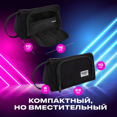 Пенал-косметичка BRAUBERG с ручкой, 1 откидная планка, полиэстер, 22x10х8 см, Black, 272339 - фото 14