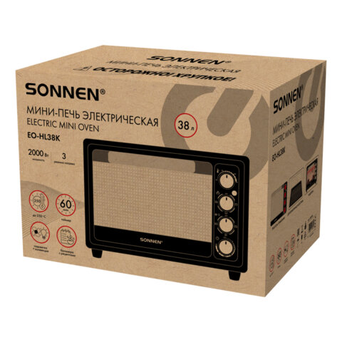 Мини-печь электрическая SONNEN EO-HL38K, 2000 Вт, 38 л, 3 режима нагрева, режим конвекции, таймер, механическое управление, черная, 458306 - фото 15