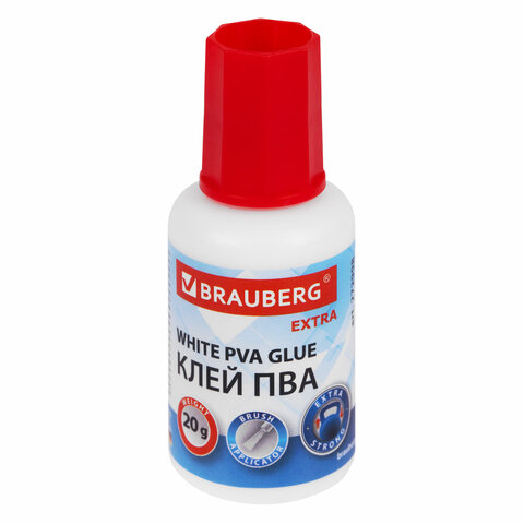 Клей ПВА УСИЛЕННЫЙ 20 г с кисточкой (бумага, фотографии, картон, дерево), BRAUBERG Extra, 272998 - фото 1