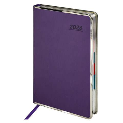 Ежедневник датированный 2026 А5 148х218мм GALANT "Infinity Silver", под кожу, фиолетовый, 117498 - фото 1