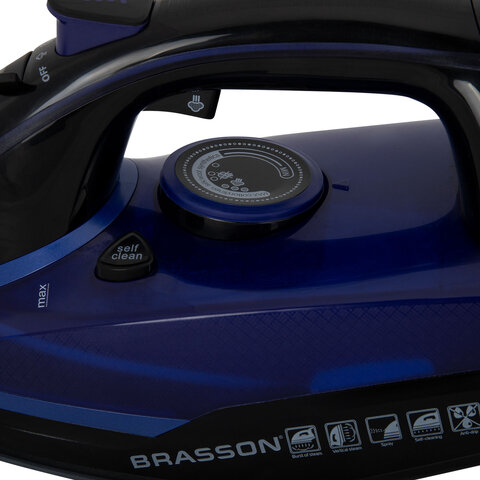 Утюг паровой BRASSON (БРАССОН) SI-2530, 3000 Вт, керамика, автоотключение, антикапля, ШНУР 2,8 м, самоочистка, черный/синий, 458311 - фото 6