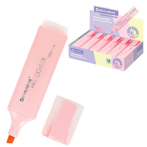 Текстовыделитель BRAUBERG "ORIGINAL PASTEL", ПАСТЕЛЬНЫЙ РОЗОВЫЙ, линия 1-5 мм, 151693 - фото 1