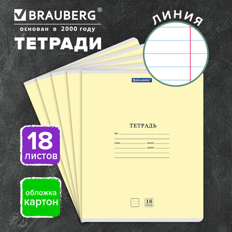 Тетрадь 18 л. BRAUBERG КЛАССИКА NEW линия, обложка картон, ЖЕЛТАЯ, 107780 - фото 4