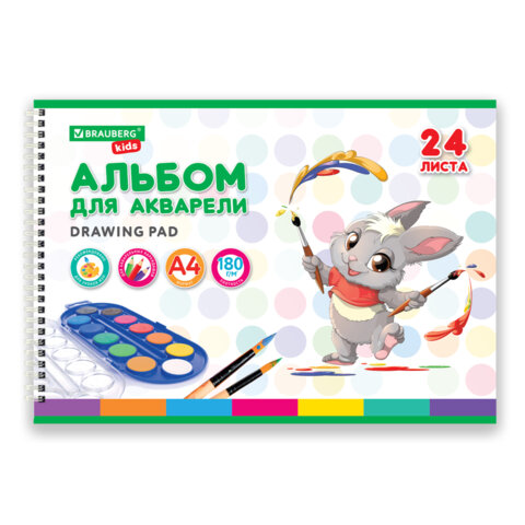 Альбом для акварели А4 24 л., бумага 180 г/м2, гребень, обложка картон, BRAUBERG KIDS, "Pets" (2 вида), 106712 - фото 3