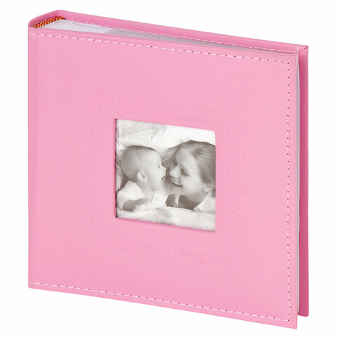 Фотоальбом BRAUBERG "Cute Baby" на 200 фото 10х15 см, под кожу, бумажные страницы, бокс, розовый, 391141 - фото 1
