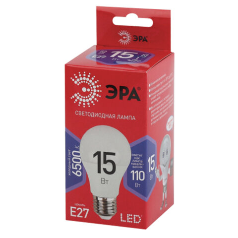 Лампа светодиодная ЭРА RED LINE, 15 (110) Вт, цоколь Е27, груша, холодный белый свет, 30000 ч., LED A60-15W865E27R, Б0046357 - фото 5