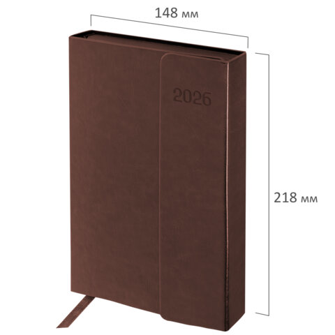 Ежедневник датированный 2026 А5 148х218 мм, GALANT "Magnetic", под кожу, клапан, коричневый, 117484 - фото 2