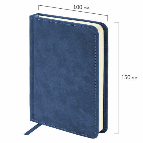 Ежедневник недатированный МАЛЫЙ 100х150 мм А6 BRAUBERG "Status", под кожу, 160 л., синий, 113368 - фото 2