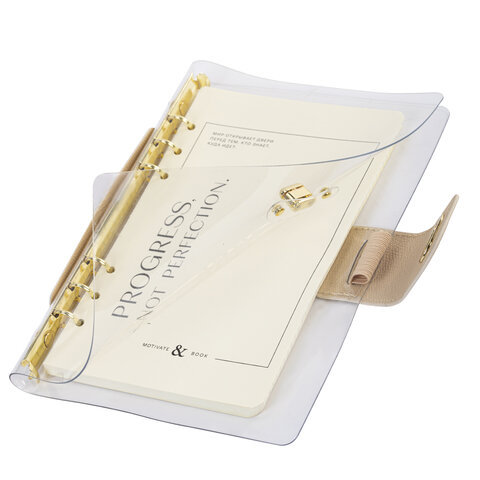 Блокнот А5 180x235 мм, BRAUBERG "Fabulous", гибкий, на кольцах, застежка, 80 л., бежевый, 116194 - фото 3