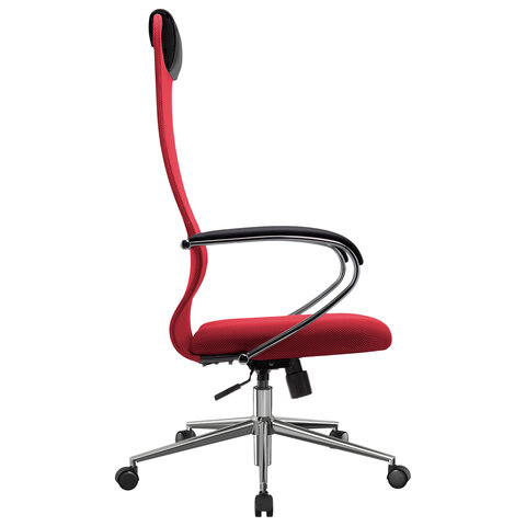 Кресло офисное МЕТТА "SU-B-8" хром, ткань-сетка, сиденье мягкое, красное - фото 5