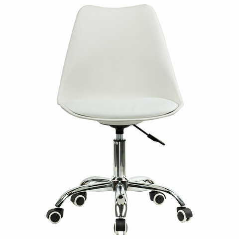 Кресло стул BRABIX "Eames MG-310 CH", хром, пластик белый, экокожа белая, 532923 - фото 2