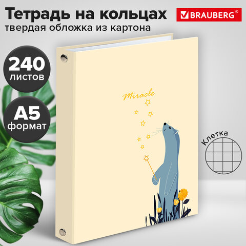 Тетрадь на кольцах А5 (175х215 мм), 240 листов, твердый картон, клетка, BRAUBERG, Miracle, 404093 - фото 9