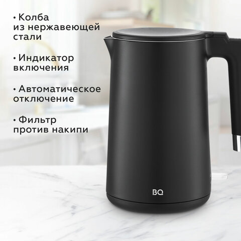 Чайник электрический с двойными стенками BQ (БИ-КЬЮ) KT1720P, 1,5 л, 2200 Вт, черный, 86198281 - фото 3