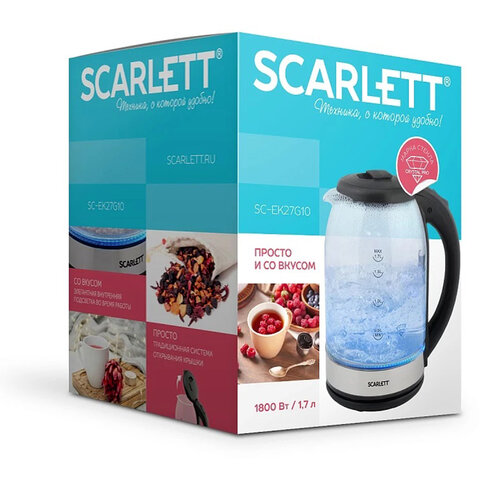 Чайник SCARLETT SC-EK27G10, 1,7 л, 1800 Вт, закрытый нагревательный элемент, стекло, черный - фото 12