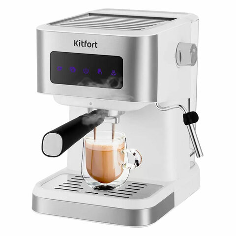 Кофеварка рожковая KITFORT КТ-7139, 1050 Вт, объем 1,5 л, 15 бар, ручной капучинатор, белая - фото 1