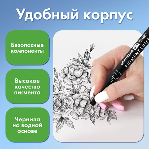 Капиллярные ручки линеры 6 шт. черные, 0,2/0,25/0,3/0,35/0,45/0,7 мм, BRAUBERG ART CLASSIC, 143942 - фото 13