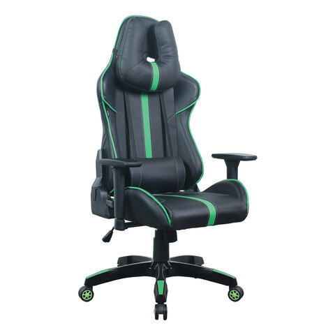 Кресло компьютерное BRABIX "GT Carbon GM-120", две подушки, экокожа, черное/зеленое, 531929 - фото 1