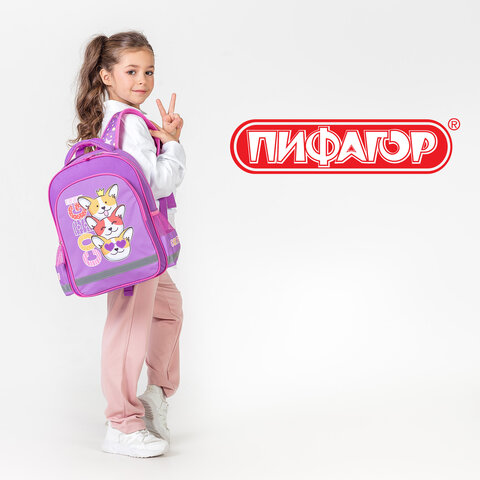 Рюкзак ПИФАГОР SCHOOL, 1 отделение, 3 кармана, "Corgi queen", 38x28х14 см, 272085 - фото 15