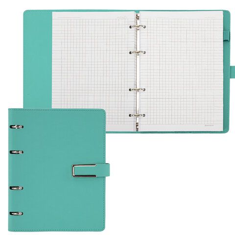Тетрадь на кольцах А5, 180х220 мм, 120 л., под кожу soft-touch, застежка, BRAUBERG SHADE, морской, 405248 - фото 7