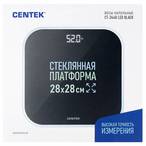 Весы напольные CENTEK CT-2440, электронные, вес до 180 кг, квадрат, стекло, черные - фото 3