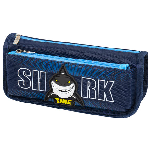 Пенал мягкий ЮНЛАНДИЯ, 2 отделения, полиэстер, "Shark", синий, 21х6х9 см, 270272 - фото 1