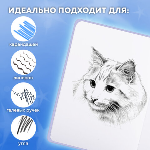 Скетчбук, белая бумага 120 г/м2, 145х203 мм, 80 л., резинка, твердый, FUNSTER (ФАНСТЕР), "Кот Тыгыдык", 116897 - фото 5