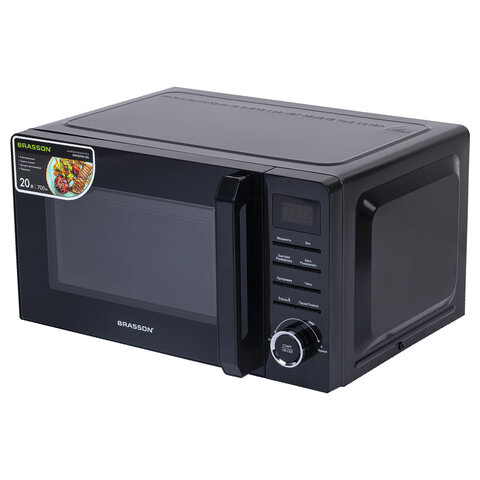 Микроволновая печь BRASSON (БРАССОН) MW2070D-8BL, 20 л, 700 Вт, таймер, 8 АВТО ПРОГРАММ, дисплей, защита от детей, черная, 454979 - фото 1