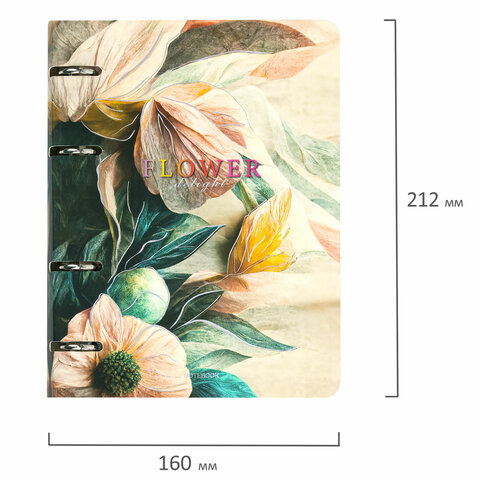 Тетрадь на кольцах А5 160х212 мм, 120 листов, картон, фольга, клетка, BRAUBERG, "Delicate flowers", 404737 - фото 3