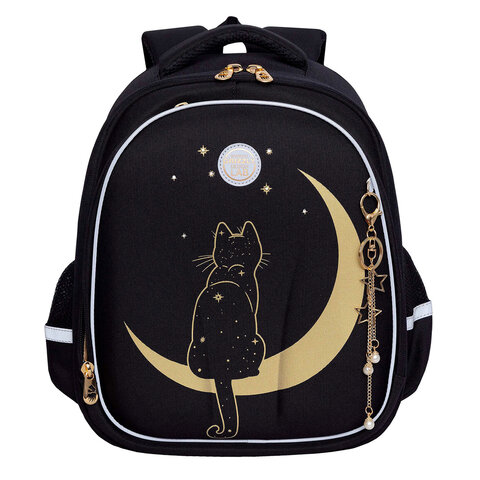 Ранец GRIZZLY анатомическая спинка, c брелоком, для девочек, "NIGHT CAT", 36х28х20 см, RAz-286-1/1 - фото 2