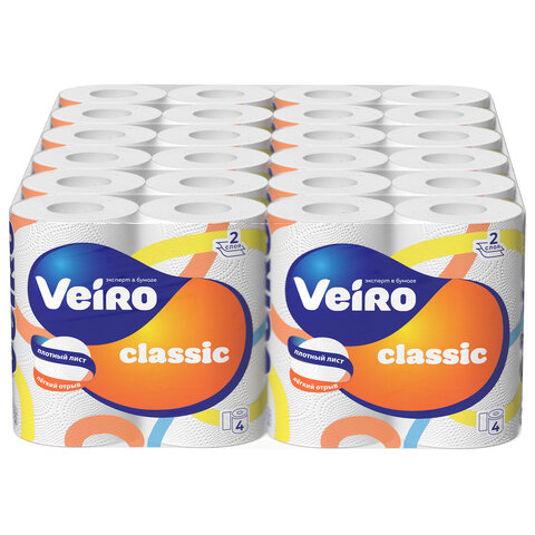 Бумага туалетная бытовая, спайка 4 шт., 2-слойная (4х15 м), VEIRO Classic (Вейро), белая, 5с24 - фото 5