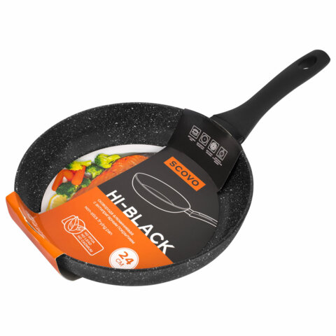 Сковорода 24 см, антипригарное покрытие, soft-touch ручка, SCOVO "Hi-Black", HB-003 - фото 1