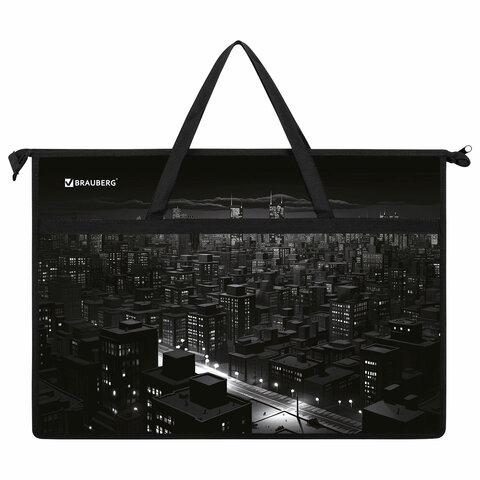 Папка для рисунков и чертежей с ручками BRAUBERG А3, пластик, молния сверху, "Night city", 273410 - фото 2