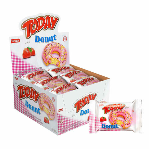 Кекс TODAY "Donut", со вкусом клубники, ТУРЦИЯ, 24 штуки по 40 г в шоу-боксе, 1367 - фото 1