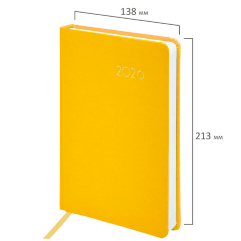 Ежедневник датированный 2026, А5, 138x213 мм, BRAUBERG "Select", балакрон, желтый, 117088 - фото 2