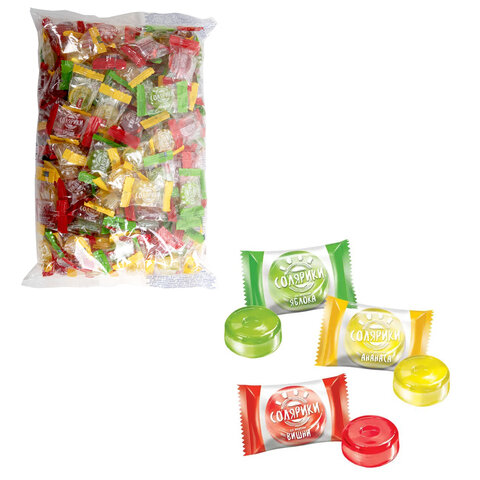 Карамель леденцовая СОЛЯРИКИ ассорти (яблоко, ананас, вишня), 1 кг, РНК662 - фото 1