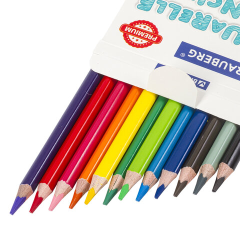 Карандаши цветные акварельные BRAUBERG PREMIUM AQUARELLE, 12 цветов, трехгранные, утолщенный грифель 4 мм, натуральное дерево, 181671 - фото 5